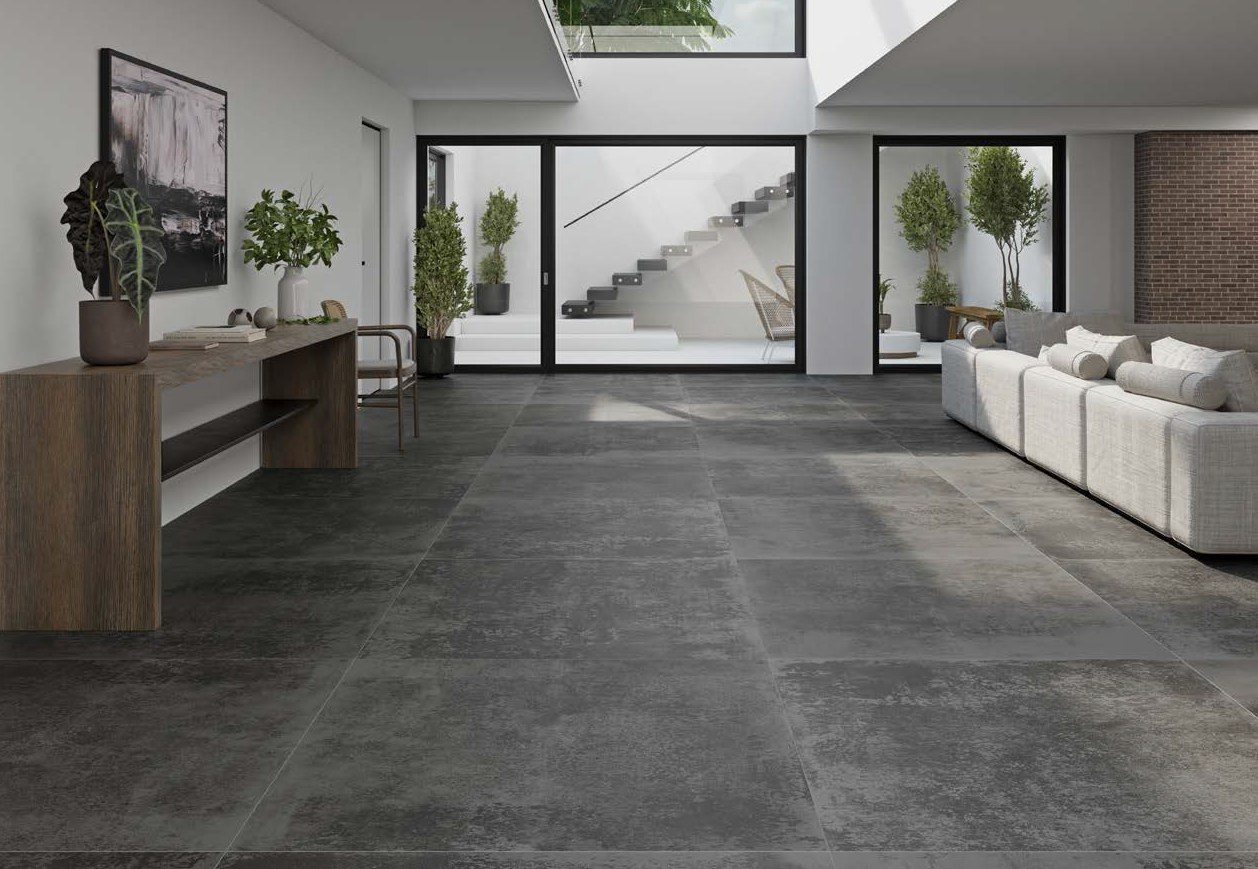 Gres porțelanat de design modernist, colecția Stardust Grey, finisaj lapatto — Fanal
